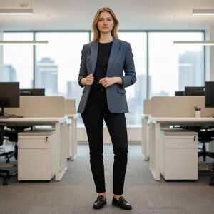 BOSS Hugo Boss Blazer Jacket US 14 Womens Black Blue Single Button Wool Lined